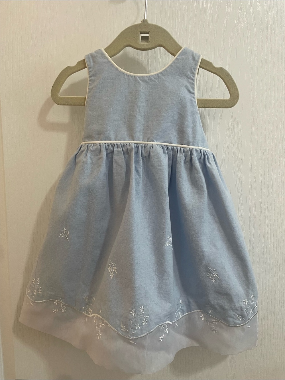 Hartstrings Light Blue Sleeveless Embroidered Girls Dress